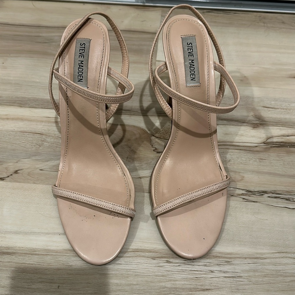 Steve Madden Nude Elastic Strap Sandal Heels - Size 11